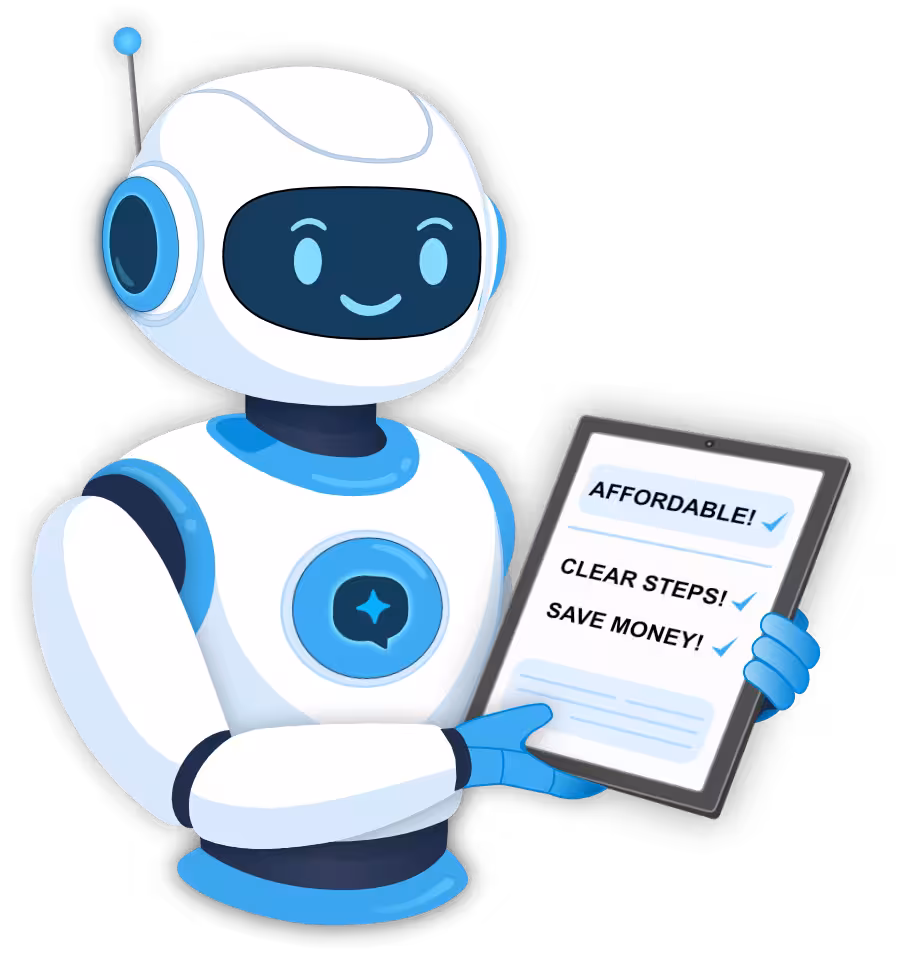 Friendly AI assistant representing BizClearAI helping small business owners